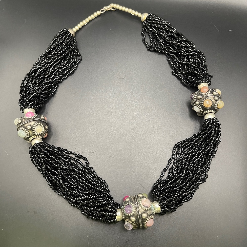 Vintage Tibetan Glass Bead & Semi-Precious Stone Bead Choker/Necklace